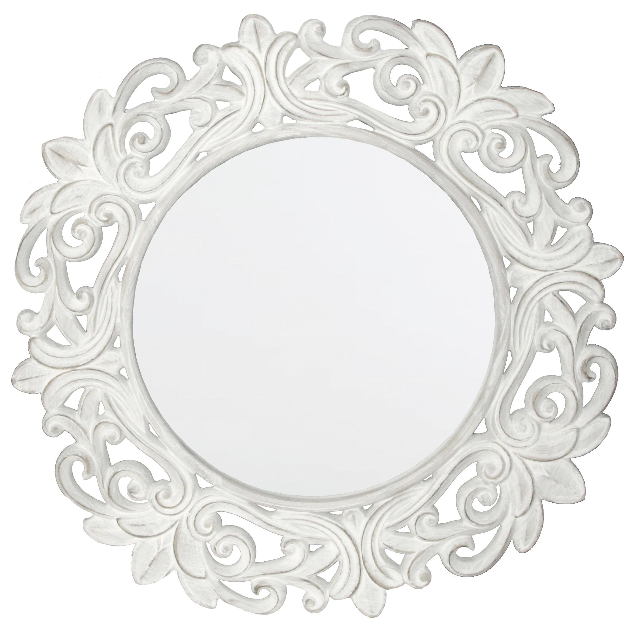 ZS019AW Wall décor art mirror white tone classic ornate round
